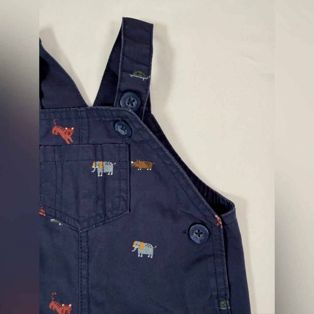 CARTER'S Baby Boys' Navy Blue‎ Animal Print Embroidered 100% Cotton Shortalls 6M